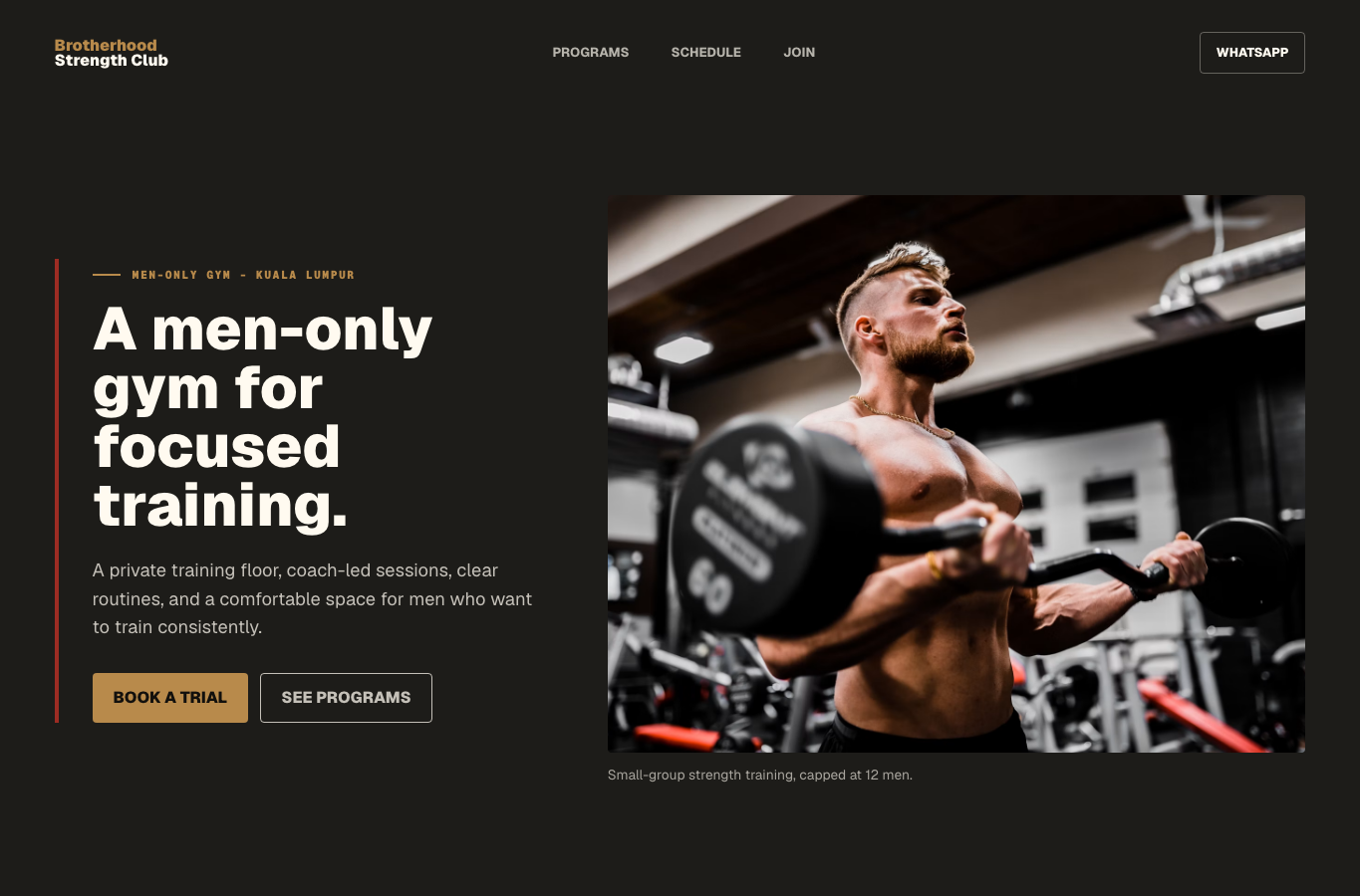 Men-only gym website preview