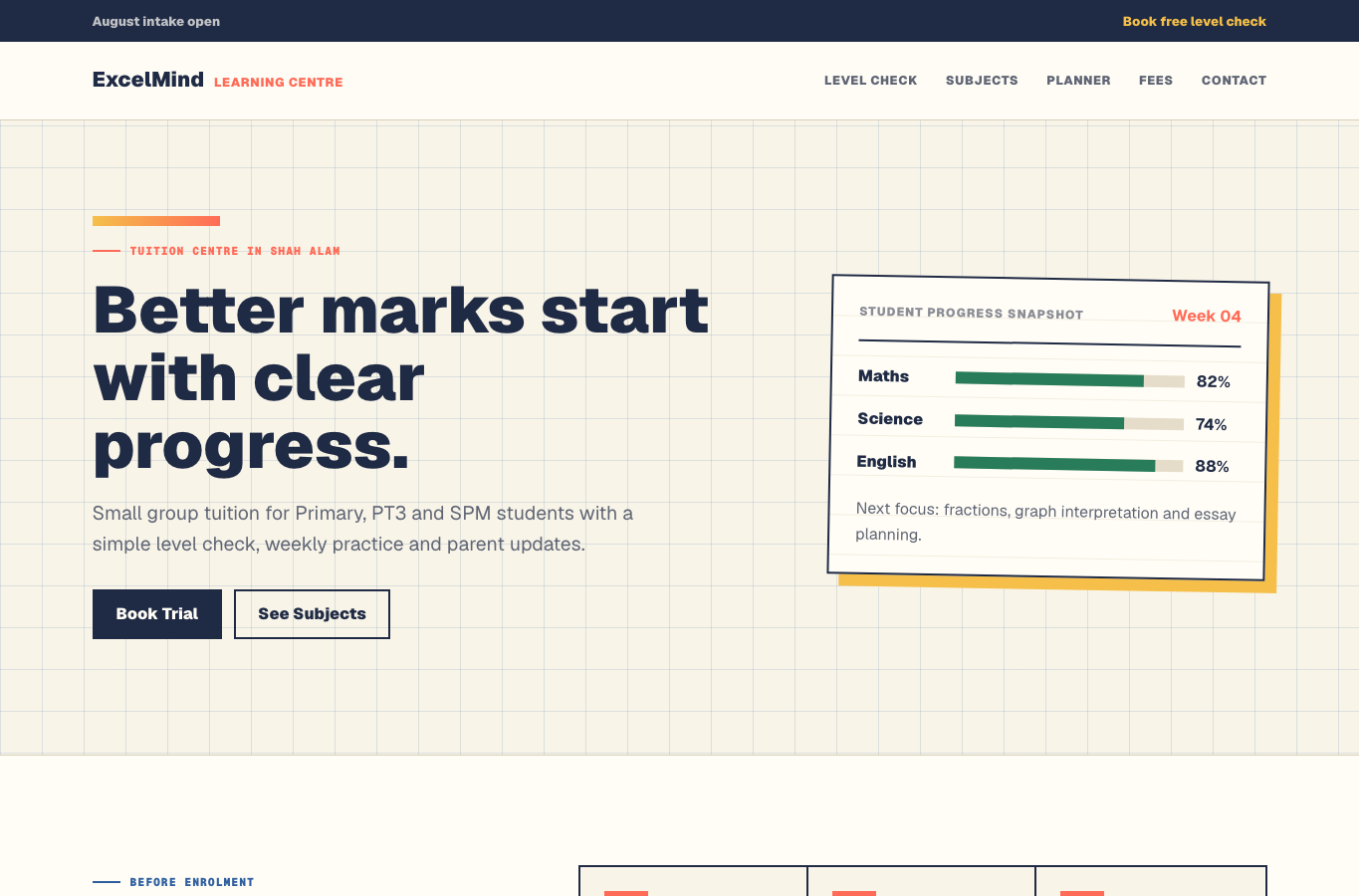 Tuition centre demo website